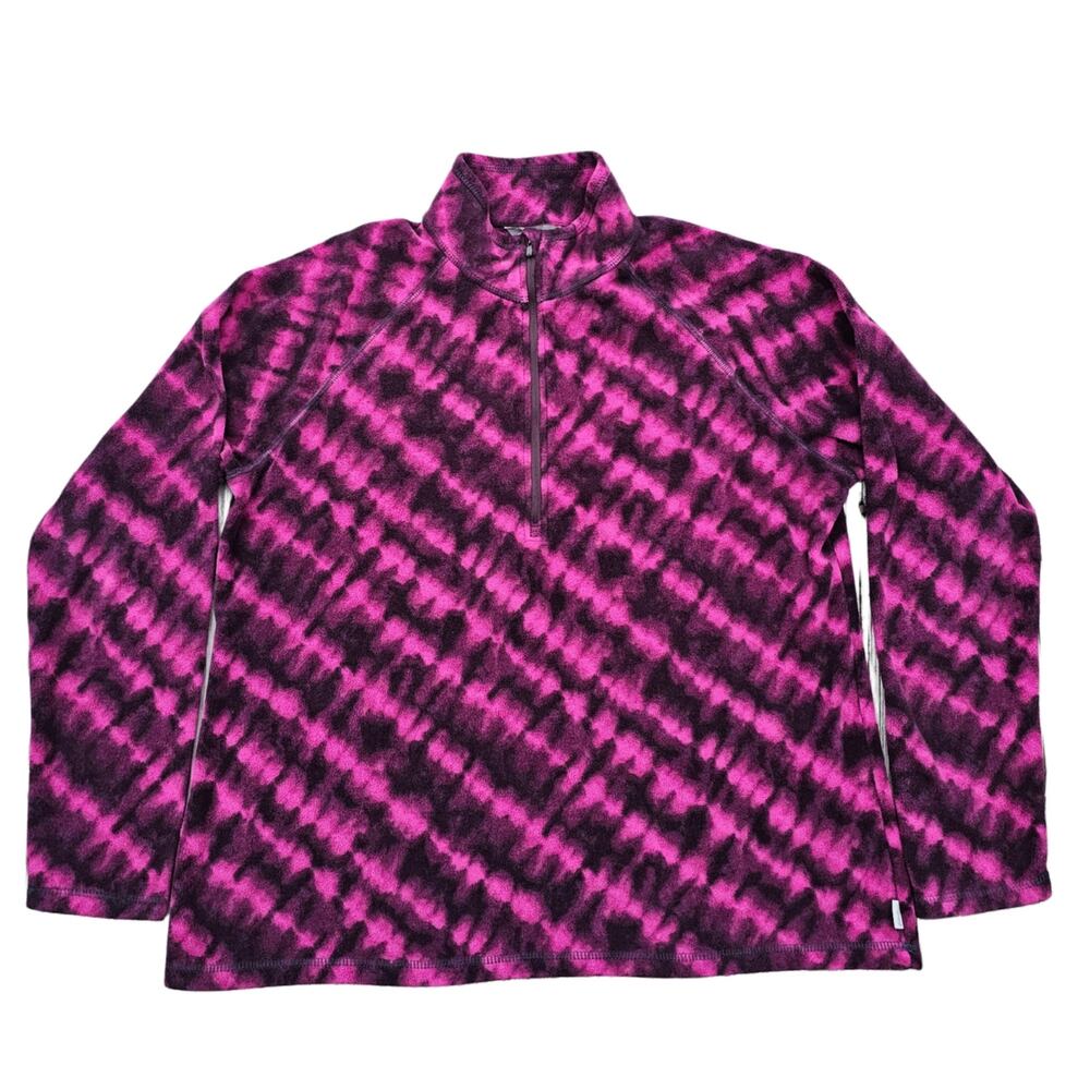 Eddie Bauer 1/4 Zip Fleece Jacket Size XL Pink Black Tie Dye Cozy Pullover